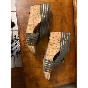 Womens Wedge Sandals‎ Cork Sole Elastic Straps Olive Green Size Unknown